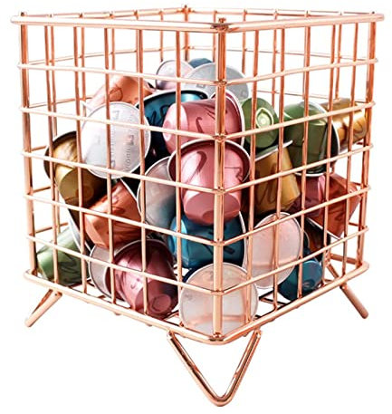 Coffee Pod Holder, Large Capacity K Cup Holder And Coffee Capsule Storage Basket, Espresso Pod Organizer for Counter Coffee Bar,Rose Gold