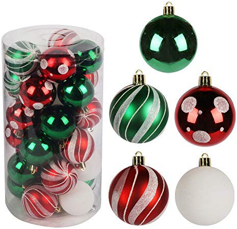 Weihnachtskugel Set, Weihnachtsbaumschmuck, Christbaumkugeln mit Geschenk-Verpackungskasten, Gold, Rot, Stern Baumspitze, glänzend, matt Weihnachtsbaum Deko für Weihnachten, Hochzeit Party (RGW1-30pc)