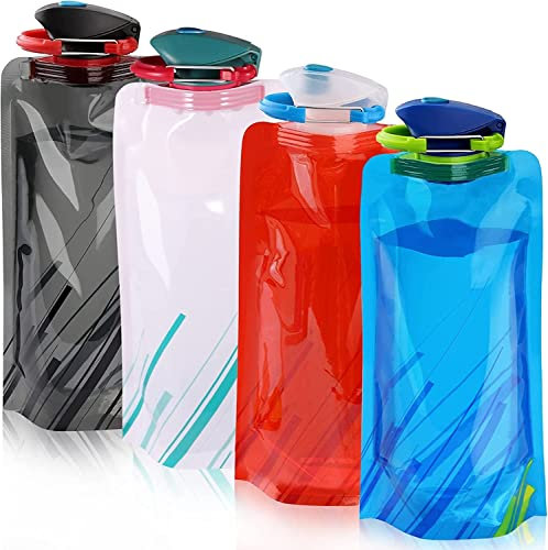 YSTrillion Bouteilles D'eau Pliable 700ML,4 Pièces Bouteilles D'eau Pliables Portable,Pliable Bouteille d'eau avec Mousqueton,Bouteille d'eau Réutilisable pour la Randonnée,Les Aventures,700ML