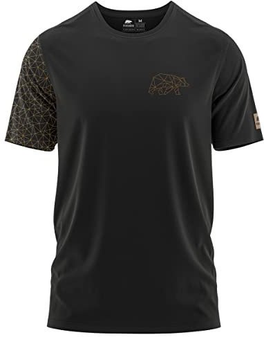 FORSBERG Thyrison T-Shirt Rundhals mit Brustlogo Bär mit Polygon Design hochwertig robust hellgrau Melange für Herren, Farbe:schwarz/Bronze, Größe:L