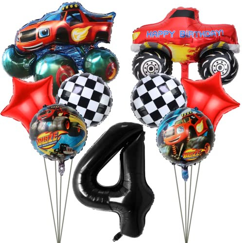 Schwarz Rot Theme Geburtstag Deko 4 Jahre Junge,11 Stück,Luftballons Geburtstagsdeko 4 Jahre Junge, Folienballon 4 Jahre,Latex ballons für Kindergeburtstag Party Deko
