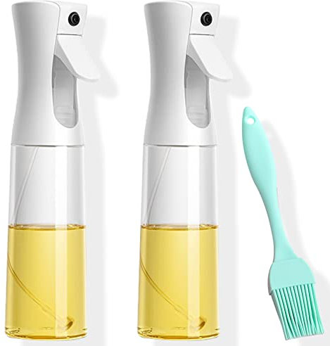 Detontek 2 Stück Olivenöl-Sprühflasche,200 ml Speiseöl-Sprühflasche, Speiseölsprühe, BBQ Kochen Sprühflasche, Ölspray zum Kochen mit Silikonbürsten für Kochen, Backen, Grillen, Braten, Salat