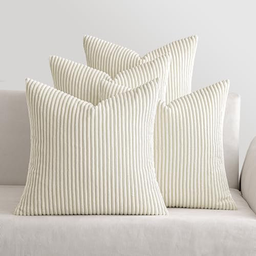 MIULEE 4er Set Kissenbezüge Kord Kissenhülle Dekorative Kissenbezug Sofakissen Couchkissen Dekokissen Zierkissenbezug Deko Kissenhülle mit Verstecktem Reißverschluss 45x45cm 18x18in Creme
