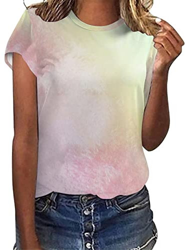 Frauen Casual Tie Dye Farbverlauf Druck Kurzarm Rundhalsausschnitt Lose Tshirt Bluse Tops Bad Taste Damen