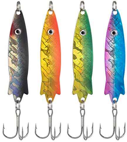 Dr.Fish 7g Mini Toby Spoons Fishing Lures Set of 4 Sea Fishing Spinners Laser Coating with Sharp Hook for Bass Pike Trout