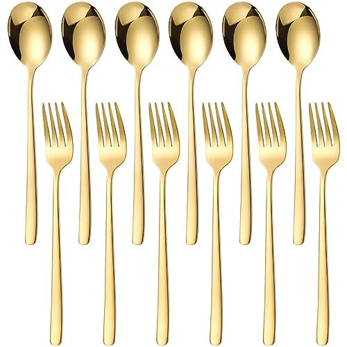 Juego de 12 tenedores y cucharas de acero inoxidable para el hogar, cocina, hotel (G12)