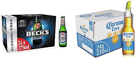 Becks Blue 0% Alcohol Free German Lager Beer Bottle, 24 x 275 ml & Corona Cero Alcohol Free Lager Beer 24 pack bottle, 0% ABV