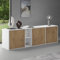 doporro Buffet Bas 180 cm Commode Meuble de Rangement Blanc Mat et Chêne Clair Suspendu ou Sur Pied Placard Salon Salle à Manger 3 Portes Schrank02