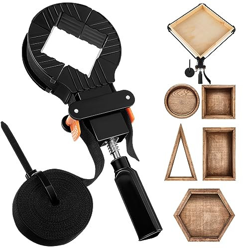 Feekoon 1 Pack 13 FT Belt Band Strap Clamps for Woodworking, Quick Release Band Clamps with 4 Corner Claws, Thick and Sturdy Belt Clamp, Adjustable Picture Frame Clamp Tool