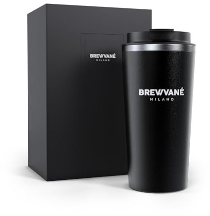 BREWVANÉ Premium Travel Mug, 510ml Stainless Steel Portable Coffee Cup, Keep Drinks Hot and Cold Up to 4-6 Hours, Insulated Coffee Mug 5 Layers for Ultimate Temperature Control, BPA Free Thermal Cup