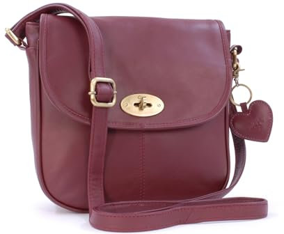 Gigi - Damen Leder Umhängetasche - Crossbody Bag Handtasche Mittelgroß - Verstellbarer Schultergurt - mit Herz Schlüsselring - OTHELLO 8755T - Burgund