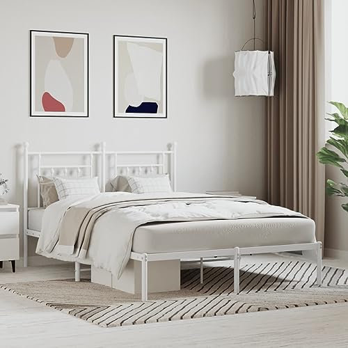 Homgoday Metall Bettgestell mit Kopfteil Weiß 140x200 cm, Bett-Rückwand, Bettpaneel-Kopfteil, Kopfteil für Innenbereich, Zuhause, Schlafzimmer, Möbelzubehör