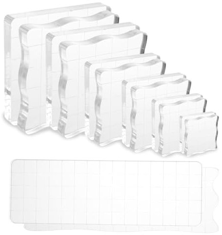 WOPPLXY Acrylblöcke zum Stempeln – transparenter Acrylblock mit Raster – transparenter Acryl-Stempelblock in verschiedenen Größen, Stempelhalter für Scrapbooking, Stempelkartenherstellung, 14 Stück