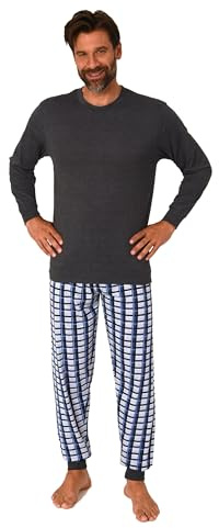 Normann Herren Langarm Schlafanzug mit Bündchen und Karierter Jersey Hose