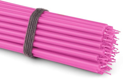 NKlaus 50x Stabkerzen Rosa 16 cm Dünne Paraffinkerzen rußfrei & tropffrei Lange Brenndauer Rosafarbene Kerzen für Feier, Deko & Taufe 36120