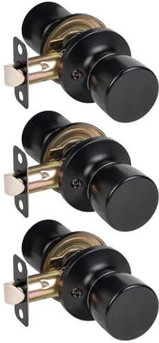 HOSOM 3 Pack Passage Door Knob, Matte Black Door Knobs Keyless Doorknobs for Interior Door
