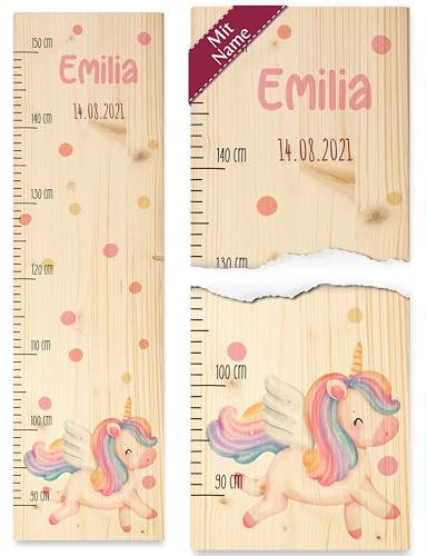 Kinder - Einhörner - Einhorn Messlatte Kinderhöhenmesser mit Einhorn-Motiv Kindermesslatte Einhornliebhaber - 90-150 cm - Holz - größe kinderzimmer von geburt zur mädchen kind größen