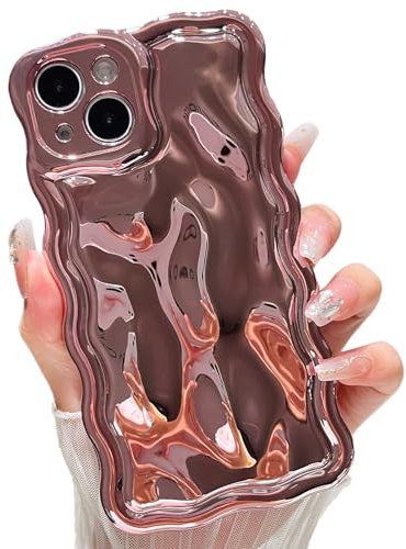 ZTOFERA Wavy Case for iPhone 13, Cute Wave Frame Shiny 3D Ripple Electroplating Design Protective Phone Case Soft TPU Bumper Shockproof Cover for Girls Women, Pink
