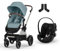 CYBEX Gold EOS Lux 2 in1 Kinderwagen, ab Geburt bis 22 kg, Sky Blue, Inkl. EOS LUX Adapter und CYBEX Gold Babyschale Cloud G i-Size Inkl. Neugeboreneneinlage, ab Geburt bis ca. 24 Monate, Moon Black