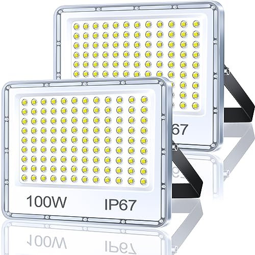 TASINUO Focos LED Exterior 100W 2 Piezas, 10000LM 7000K Blanco Frío Luces Led Exterior, IP67 Impermeable 108 LEDs Potente Lampara para Jardin, Terraza, Garaje, Fábrica