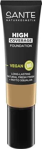 SANTE Naturkosmetik High Coverage Natural Foundation 04 Cool Beige, vegane Grundierung mit Bio-Peptiden, mit hoher Deckkraft und einem natürlichen Finish, pflegende und nachhaltige Formel, 25 ml
