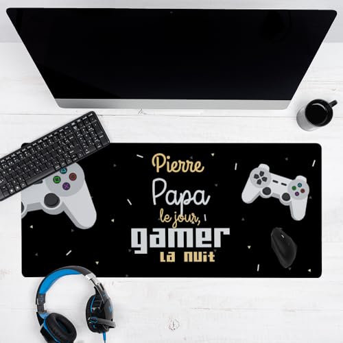 Wanapix | Tapis de Souris Gaming Personnalisé Rectangulaire XXL | Fête des Pères | 90x40 cm | Base en Caoutchouc Antidérapant | Très Flexible | Cadeaux Originaux pour Hommes | Papa & Gamer