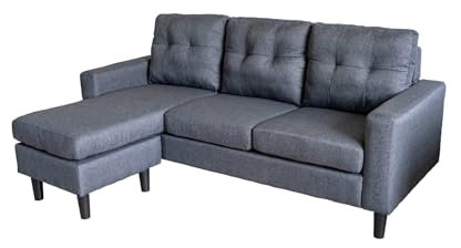 HTI living Polstercouch mit Variabler Ottomane Reva Grau Dreisitzer mit Hocker Ecksofa