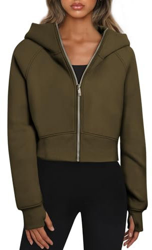 YUTILA Damen Cropped Hoodie Jacke – Langarm Kurz Sweatjacke Kapuzenjacke mit Reißverschluss für Frühling & Übergangszeit