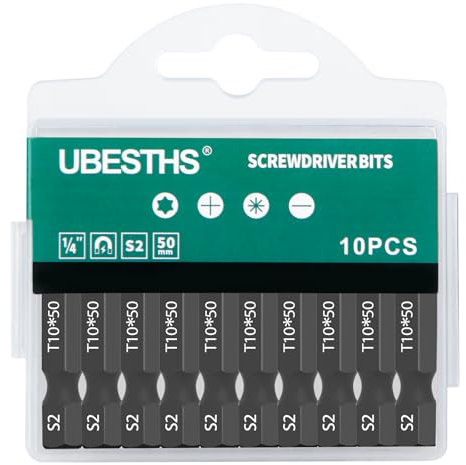UBESTHS Torx Bit T10, Schraubendreher Bits Set 10 Stück, 1/4 Sechskantschaft, 50mm Länge mit Box
