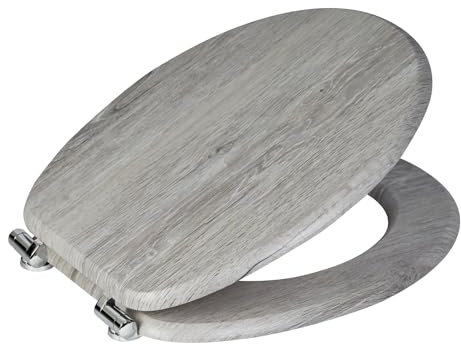 Showerdrape Grey Oak Wood Effect Toilet Seat - Soft Close Chrome Hinges Comfortable Easy to Clean and Install with Universal Fittings Norfolk