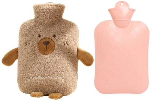 Hot Water Bottle 500ml Small Hot Water Bottle Cute Animal Hot Water Bottle Mini Kids Hot Water Bottle Fluffy Hot Water Bottle Hot Water Bag for Hand Feet Warmer Neck Shoulder Pain Relief (Bear)