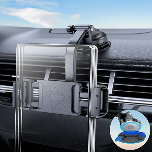 eSamcore Soporte para tablet para salpicadero de coche, soporte de parabrisas para iPad y soporte plegable para teléfono con abrazadera ajustable estable de 360°, accesorios y accesorios para iPad Air