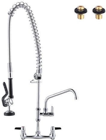Handelsübliche Spültischarmatur mit Sprüher: ARCORA 91,4 cm Höhe, kommerzielle Küchenarmatur, Wandhalterung, 20,3 cm, Mittelfach, Spültischarmatur mit 25,4 cm Zusatz-Schwenkarmatur, Chrom