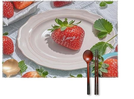 Hitzebeständige Platzsets, 4er-Set, schöner Erdbeer-Druck, Leinen-Tischsets, waschbare Tischsets, langlebige Tischsets für den Esstisch