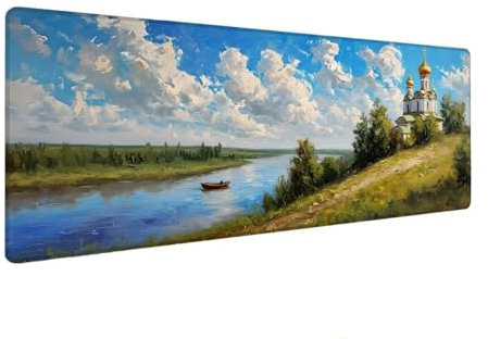 Mouse Mat Cloud, Castle Mouse Pad 500x1000x4 mm Large Mouse Mats for Desk,Water-Resistant Surface and Non-Slip Base Keyboard Mat Desk Pad, Stitched Edges Mousepad, XL Gaming Mouse Mat for Office X-7