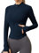 IECCP Sportjacke Damen Langarm Laufjacke Sport Oberteile Sportbekleidung für Damen Gym Yoga Trainingsjacke Dünne Jacke Fitness Outfit Shirt Top mit Daumenloch Navy Blau M