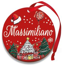 Personalisierte Weihnachtskugel mit Namen, Weihnachtsdekoration, 100 % italienisch, Rot, 8 cm (Rot, Maximilian)