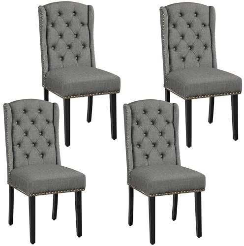 Yaheetech 4-er Set Küchenstuhl mit Flügelförmigen Rückenlehne, Polsterstuhl Esszimmerstuhl bis 140 kg Belastbar fürs Esszimmer/Küche/Wohnzimmer/Schlafzimmer Hellgrau