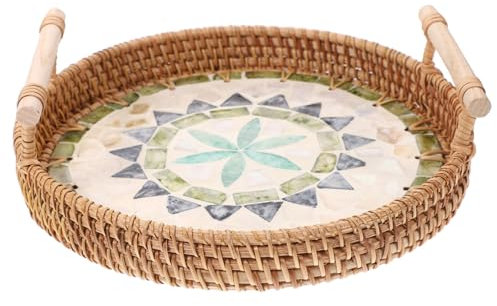 Plateau alimentaire ovale en rotin avec coquillage en bambou pour table basse et collations, grand plateau de service pour fruits et collations.