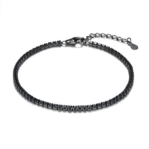 Schöner-SD Feines 925 Silber Tennis Armband rundherum mit Zirkonia 17+3cm_2,3mm_Schwarz