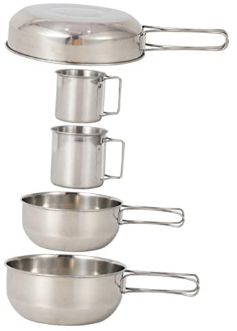 Sosoport 5 Teiliges Set Edelstahl Tassen Und Topf Für Camping Und Picknick Robuste Outdoor Geschirrset Für Wanderungen Grillen Und Freizeitaktivitäten Hochwertige