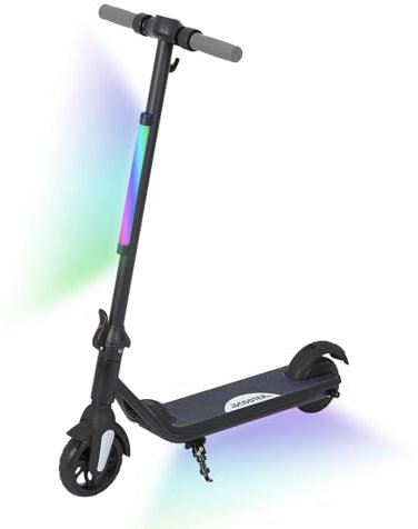 KHHK Elektroroller für Kinder von 6-12 Jahren, 6'' Faltbarer Elektroroller mit max. Geschwindigkeit 12 km/h, LED Farblichter & Display, Reichweite 5-8 km, Kinderroller mit Doppelbremssystem (Schwarz)