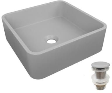 MOB-IN Artea - Lavabo quadrato in cemento, 36 x 36 cm + piletta