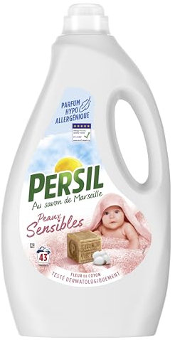 Persil - Lessive Liquide Peaux Sensibles – Parfum hypoallergénique Fleur de Coton pour respecter les peaux fragiles - Savon de Marseille - Testée Dermatologiquement & Certifiée ECARF - 43 Lavages