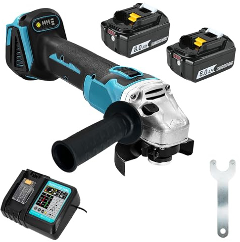 ANUPTTA - Akku Winkelschleifer Ersatz für Makita Bürstenlo, Akku Flex Trennschleifer Scheibe 125mm Schleifen mit 2x8000mAh Akku und DC18RC Ladegerät Zum Schneiden, Schleifen, Polieren (10000 U/min)
