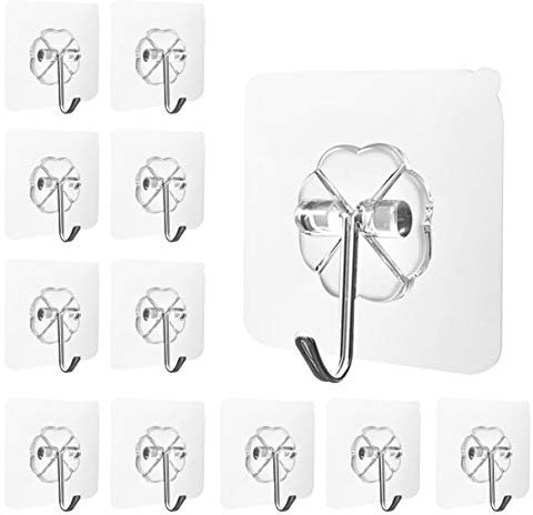 MAXAZTEX 12 Stück Selbstklebende Haken Ohne Bohren – Transparente Wandhaken aus 304 Edelstahl, Wasserdicht und Ölfest Mehrzweck Klebe Haken, für Küche, Bad, Decke & Fliesen – Tragkraft bis 10kg