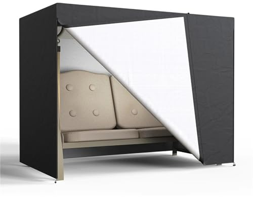 LSNNMU Schaukelsitzbezug Hollywoodschaukel-Abdeckung, Gartenschaukel-Abdeckung, 3-Sitzer, Outdoor-Garten-Terrassenschutz, Sonnenschutz, wasserdichte Stuhlabdeckung(Black 200x125x170cm)
