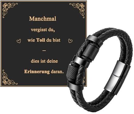 Juozyve Armband Herren Leder Schwarz : Geschenk für Ihn Armbänder Sohn Mann Burder Papa Lederarmband 19cm 21.5cm 23cm Herrenarmbänder Geschenke für Männer