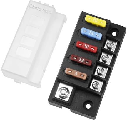Chatovalo Boîte à fusibles compacte 4 voies, 150A, 12V/24V/48V DC | Boîtier conçu pour 80 V DC. Sans LED ni consommation en veille. Câblage compact sur un seul côté