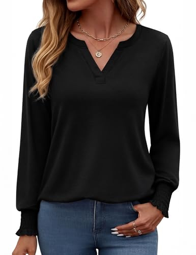 Gyabnw Blouse Femme Tunique Femme Col V Manches Longues | Blouse fluide et élégante pour bureau, sorties et occasions, facile à porter avec pantalon ou jupe
